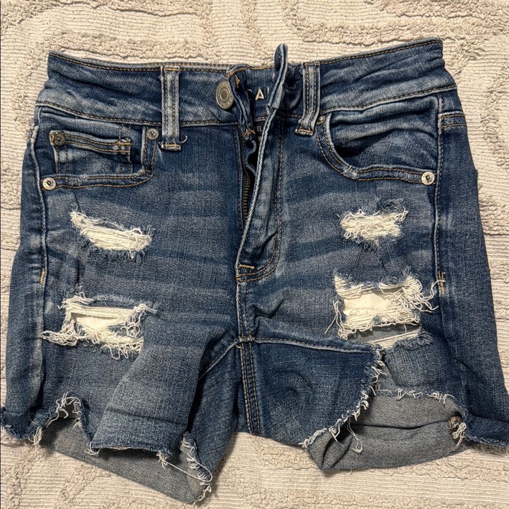 Ladies American Eagle Distressed Blue Denim Shorts